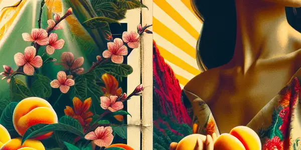 A vibrant movie poster featuring a confident female character in a lush tropical setting, symbolizing desire and youthful exploration.