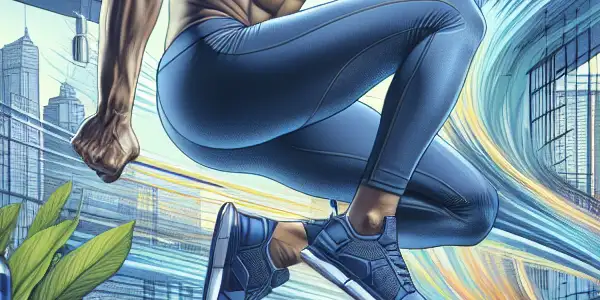 A confident athletic man performs Kegel exercises in a vibrant gym, surrounded by natural supplements and healthy foods.