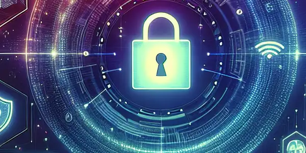 A modern digital workspace symbolizing safety in content consumption, featuring a sleek computer and security icons.