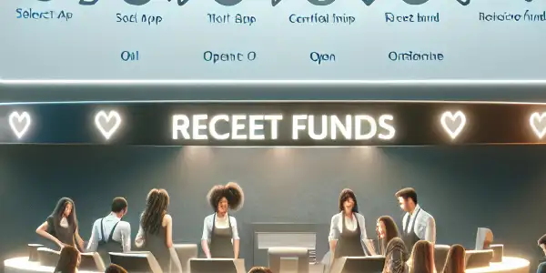 A diverse group of people in a cozy cinema lobby navigating the ticket refund process with friendly staff assistance.