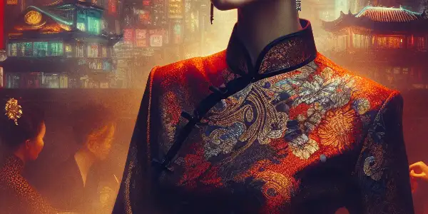 A glamorous leading lady in a provocative pose, set in an opulent, dimly lit room reminiscent of 1990s Hong Kong cinema.