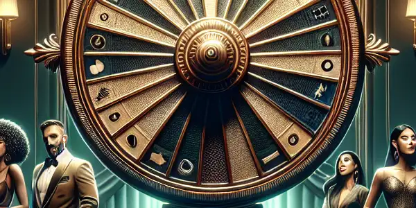 A luxurious lottery scene featuring diverse adults excitedly participating in an exclusive adult-themed lottery in an elegant, dimly lit room.