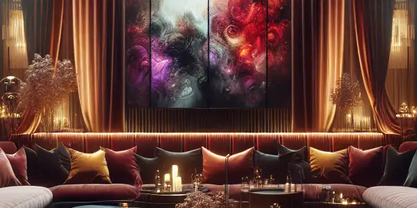 Luxurious and intimate adult entertainment venue with plush interiors, private booths, and ambient lighting.