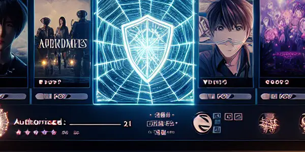 A futuristic computer interface showcasing safe adult content sharing with a satisfied user in a cozy, tech-inspired room.